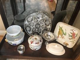 Great Royal Worcester serving pieces, Wedgwood covered butter disk and more sterling silver