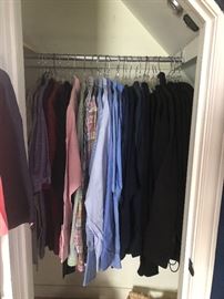 A closet full of men’s size large sweaters, polos and dress shirts available.