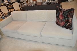 One of the two 3-cushion beige brushed cotton upholstered sofas by Cartwright, 86"w x 23"h x 33"d  