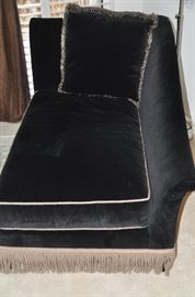 Amazing Jacques Garcia Pommier black velvet with taupe and gold fringe daybed/chaise for Baker Furniture, 52"d x 31"h x 18"w