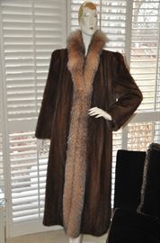 Fabulous Bricker Tunis mink and ranch full length fur coat, size small