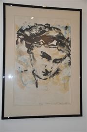 Large watercolor on paper,  signed and numbered by artist David Kelly, 37/38 matted in black lacquer, 1986. 36” x 50”