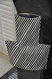 American ceramist Harris Deller 22"h black and white ceramic vase.