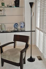 Mid-century black torchieres  floor lamp 6’ tall. 