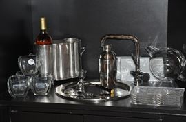 Vintage silver-plate wine holder/cooler, a martini shaker, more glassware,  and a vintage Orrefors Mingus Martini Pitcher available!