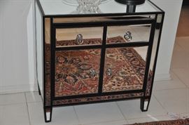 Small mirrored cabinet with 2 doors and 2 drawers, 
28”w x 28”h x 15”d