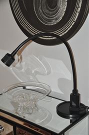 Mid Century Levenger black adjustable goose-neck table lamp. 