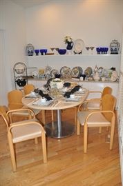 Fantastic Kitchen Alcove complete with a wonderful custom made Dining Table with a stainless pedestal and 6 arm chairs and everything you need for dining and entertaining! 