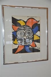 Framed and matted "Derrière ale Mirroer" by Alexander Calder abstract print, 17” x  9.”
