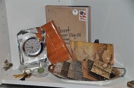 Several new card holders, wallets and a vintage BDW lucite quartz alarm clock