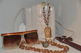 Vintage handbag, sunglasses and beaded necklaces!
