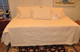 King size custom ivory bed spread with custom made pillows