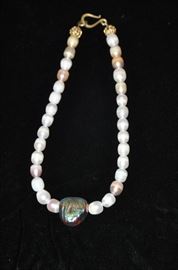 Freshwater pearls with glass pendant by William