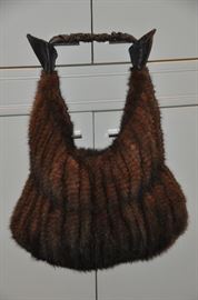 Authentic mink with leather trim shoulder bag