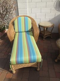 Wicker Chaise Lounge and Accent Table
