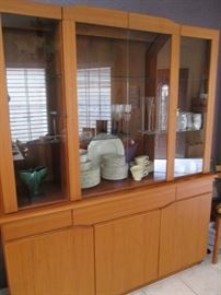 Another Gorgeous Piece by "Skovby", A Danish Modern Buffet # SM303 with Hutch # SM354. This Unit is in a Cherry Veneer and has Clean Lines and a Very Open Feeling! Size 65" X 19". 3-Silverware Drawers & Adj. Shelves.