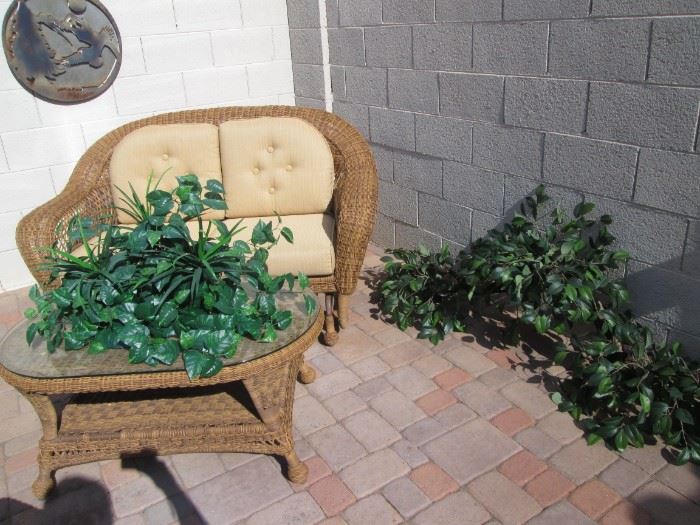Greenery suitable for Pots or Pot Shelves. Glider and Coffee Table + Metal Wall Decor