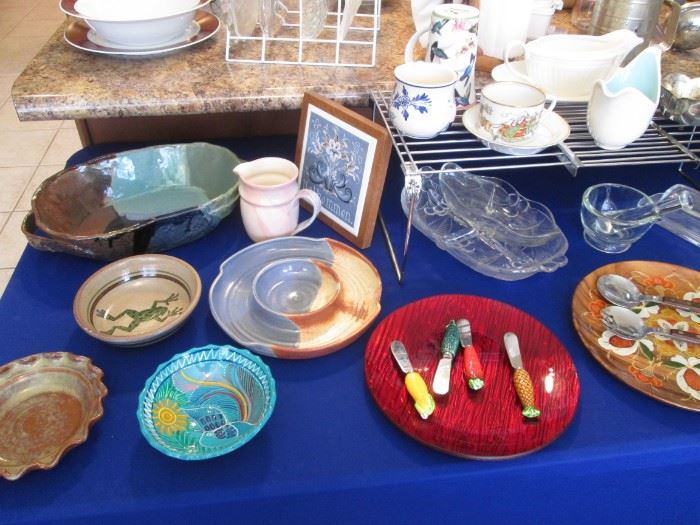 Assorted Ceramic, Glass & China Serving Pieces + Horderves Spreaders