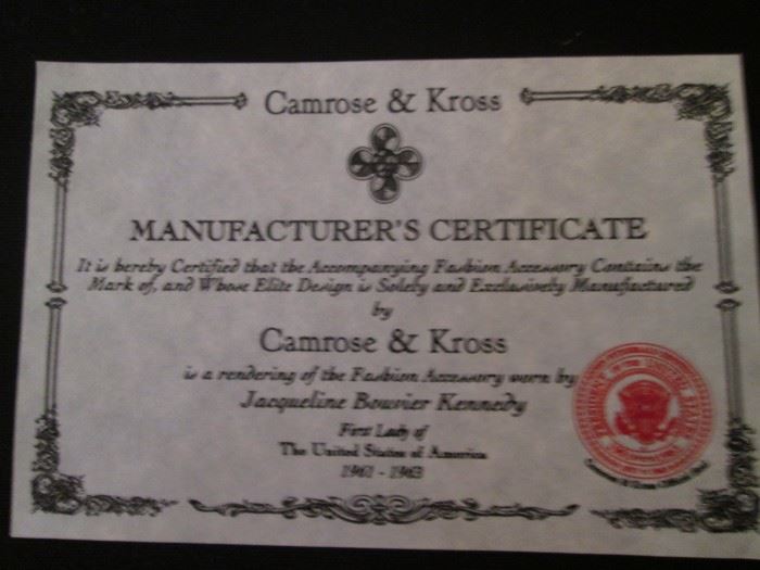 Jewelry Authentication Camrose & Kross Jackie Kennedy Collection