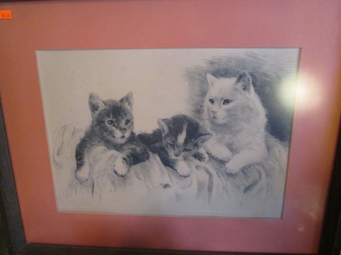 Vintage Etching - Kittens
