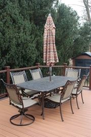 Patio Table & 6 Chairs & Large Umbrella