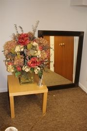 Parsons Table, Floral Arrangement and Mirror