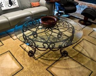 Table coffee wrought iron with beveled glass top