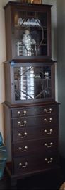Hickory Chair curio pair with 5 drawers and glass doors