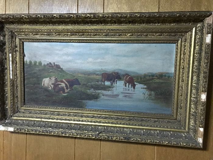 Outstanding 19th century oil on canvas, cows!!