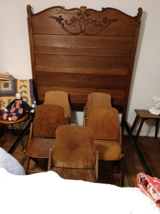 Vintage solid wood theater chairs.