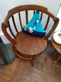 Handcrafted, one of a kind round corner chair.