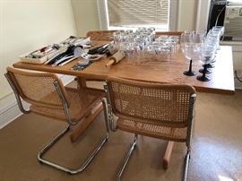 Trestle table with Breuer style chairs (chairs in fine condition, table has crack)