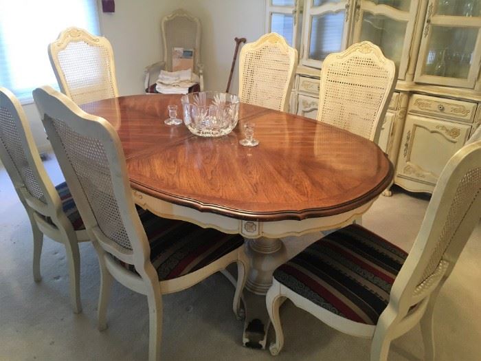 gorgeous cane-back dining set with 2 leaves
