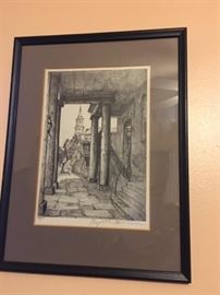 Pencil sketch of Charleston scene by well-known artist Elizabeth O'Neill Verner