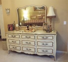 French Provencial 9 drawer dresser with mirror, Davis cabinet co.