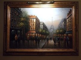 Original oil, Paris street scene, Eiffel Tower