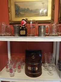 Stroh's ice bucket and beer steins