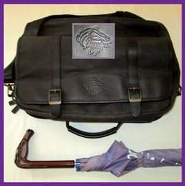 Breeders Cup Leather Bag and Umbrella with Horsehead Handle 