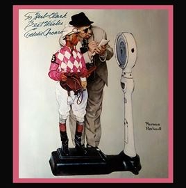 Eddie Arcaro Signed & Framed Norman Rockwell Print "Weighing In"   Eddie Arcaro was an American Jockey who was the first to ride five Kentucky Derby winners and two U.S. Triple Crown champions
