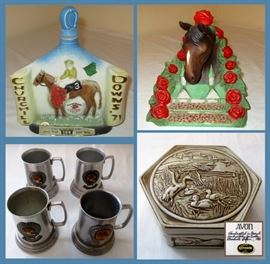 Kentucky Derby Decanters, Forty Niner's Mugs, Avon Ceramic Box made in Brazil 