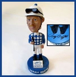  Signed Perry Ouzts Bobble Head Doll, River Downs 