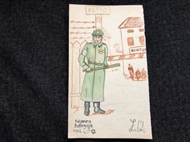 JEWISH GHETTO PAINTING: Jewish Police Officer w/ "Jude" Star.