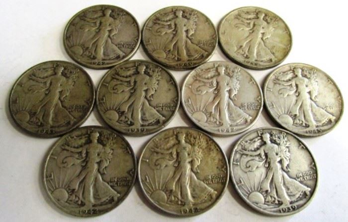 Walking Liberty half dollar coins