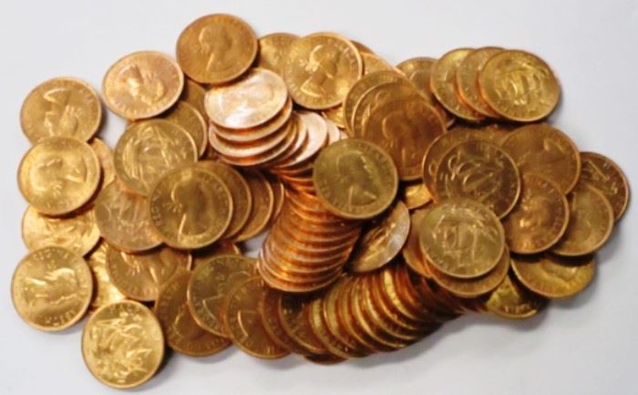 Bag of 100 British half pennies