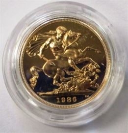 1986 Gold proof Sovreign Pound coin