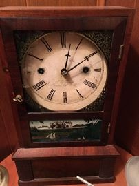 J.C. Brown cottage mantle clock, walnut cased 15"high circa 1840