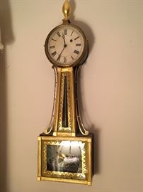 Wall mounted Banjo clock, regilded, unsigned, 33" high circa 1860