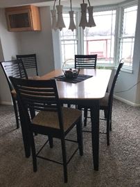 Modern Tall Expresso Colored Dining Room Table with 2 leaves and 6 Chairs 