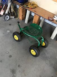 John Deere  Green  Tractor seat rolling  garden stool