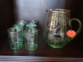 Green uranium glass with silver overlay